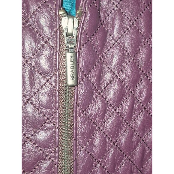 Bradley Bayou Moto Jacket Purple Leather Quilt Design Zip Pockets Lined Size L - Picture 3 of 8